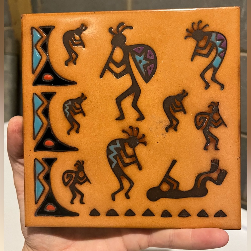 Masterworks Handcrafted Kokopelli Ceramic Art Tile Trivet Coaster